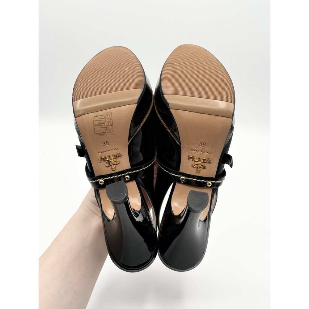 Prada S/S 2009 Black Patent Leather Heels Ribbon Detail Peep Toe Sz EU 36 - Picture 9 of 13